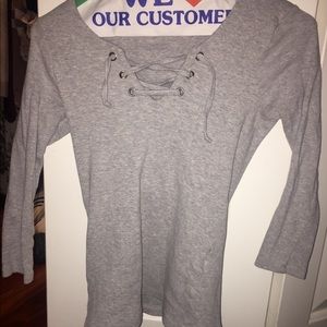 Grey lace up stretchy shirt